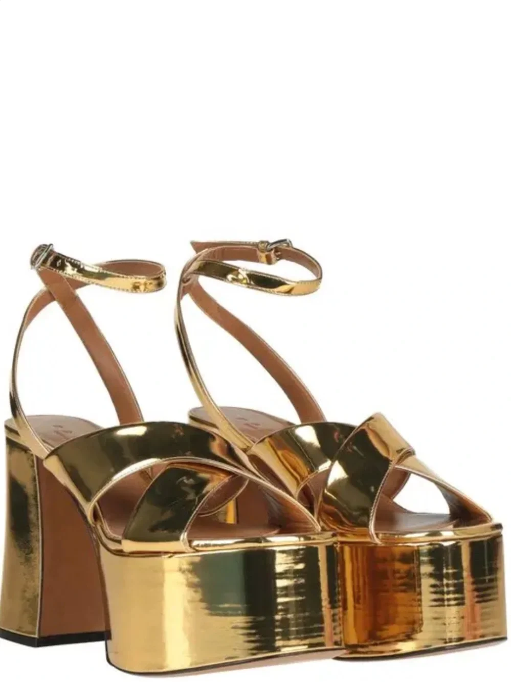 MARNI Gold Platform Block Heel Sandals - Women's Ankle Strap